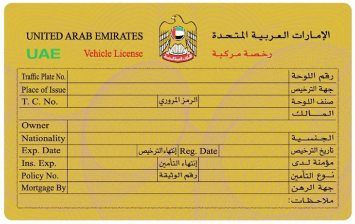 Arabski dowód rejestracyjny z Emiratów - materiał poglądowy