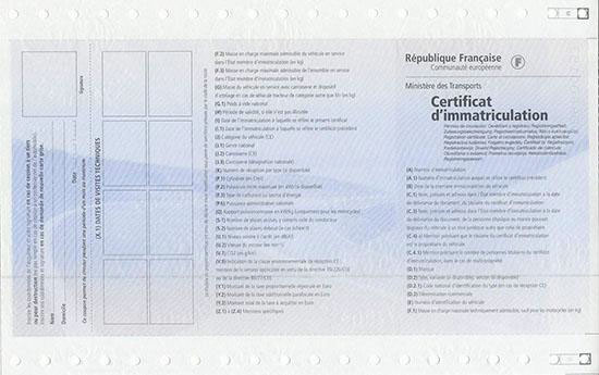 Francuski dowód rejestracyjny carte grise - stary wzór