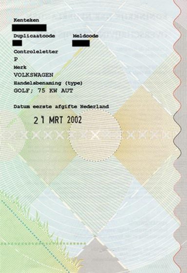 Dokumenty samochodu z Holandii - materiał poglądowy do rejestracji pojazdu