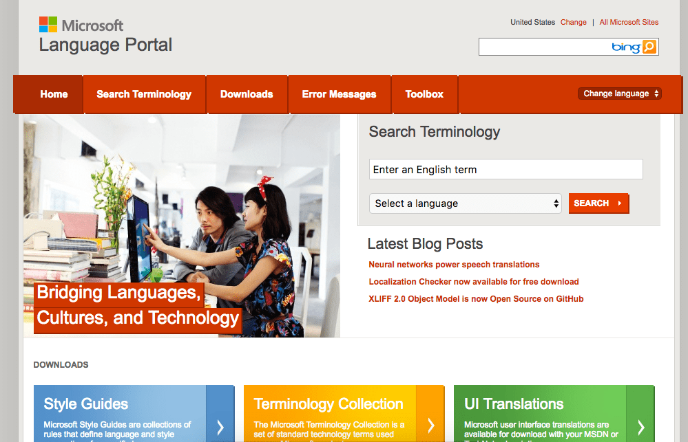 Microsoft Language Portal strona dla tłumaczy program CAT