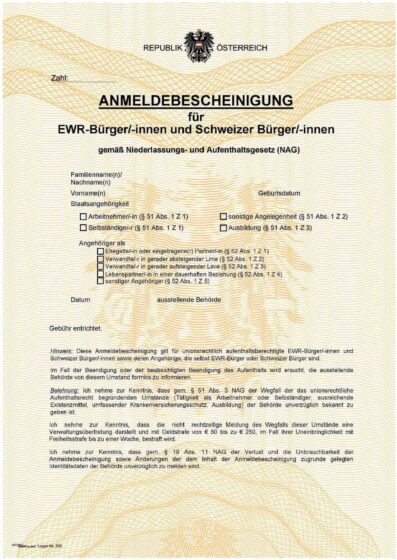 austriackie zaświadczenie o miejscu zamieszkania