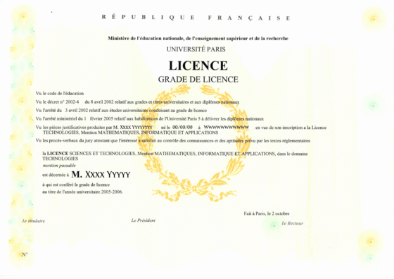 Francuski Dyplom Ukończenia Studiów (Diplôme national de licence/de master) - tłumaczenie przysięgłe