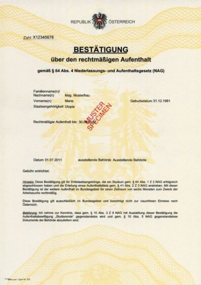 Tłumaczenie austriackiego pozwolenia na pobyt tymczasowy