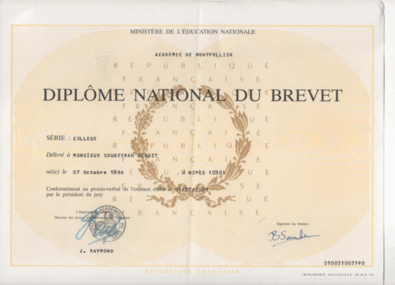 Francuskie Świadectwo Ukończenia Gimnazjum (Diplôme national du brevet) - tłumaczenie przysięgłe