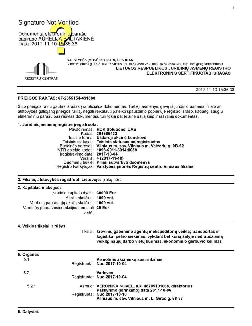🇱🇹 Wyciąg z rejestru / KRS z Litwy – tłumaczenie przysięgłe na język polski