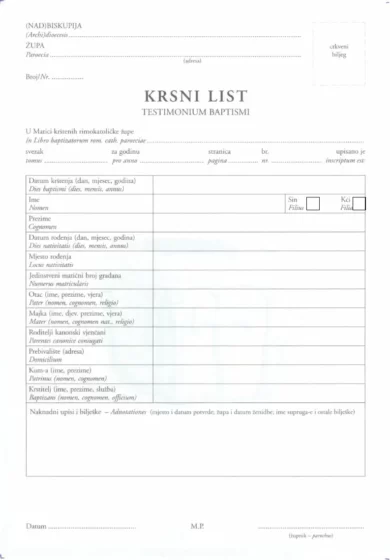 Tłumaczenie chorwackiego aktu chrztu