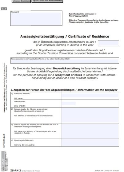 Certyfikat Rezydencji Podatkowej austria