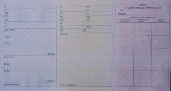 Rumuński dowód rejestracyjny pojazdu - rewers