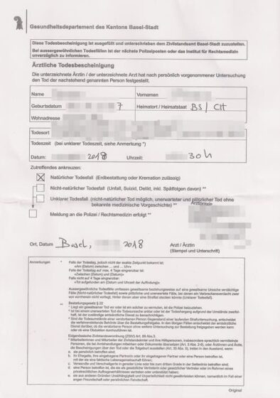 Tłumaczenie przysięgłe Szwajcarski Akt Zgonu na język polski