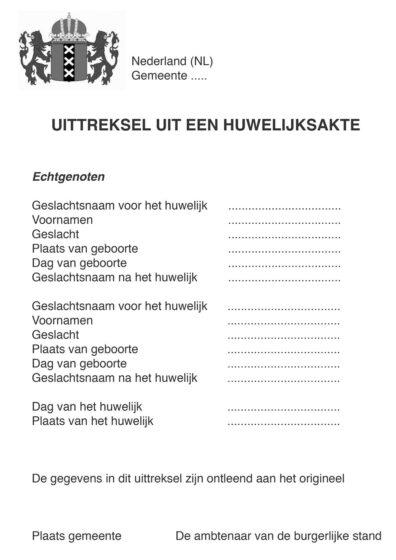 Tłumaczenie Holenderskiego / Niderlandzkiego zaświadczenia o stanie cywilnym
