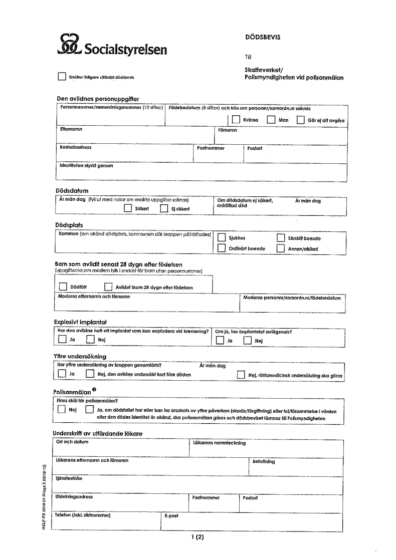 Szwedzki akt zgonu, Dödsbevis