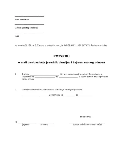 Chorwackie Świadectwo pracy (tłumaczenie na polski)