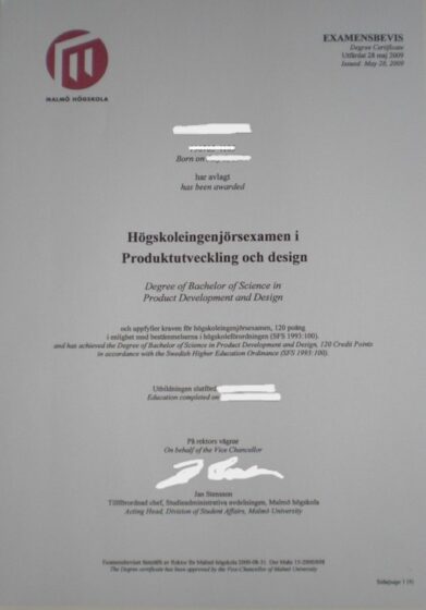 Szwedzki dyplom ukończenia studiów, Examenbevis