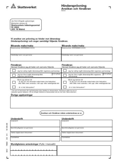 Szwedzkie zaświadczenie o braku okoliczności, Hindersprövning
