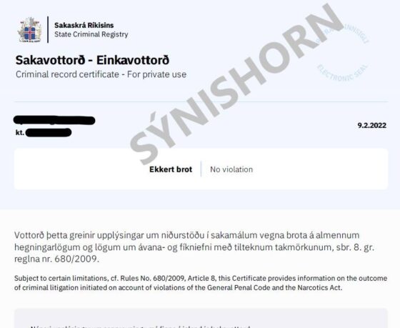 Islandzkie Zaświadczenie o Niekaralności (tłumaczenie na polski)