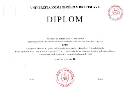 Słowacki dyplom ukończenia studiów, Diplom o ukončení vysokoškolského štúdia