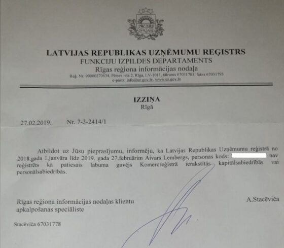 Łotewski Wpis do Ewidencji Działalności Gospodarczej (tłumaczenie na polski)