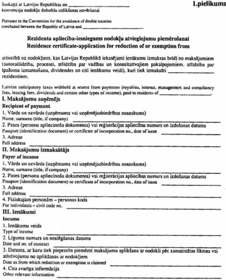 Łotewski Certyfikat rezydencji podatkowej (tłumaczenie na polski)