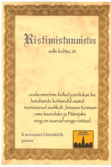 Estoński akt chrztu, Ristimistunnistus