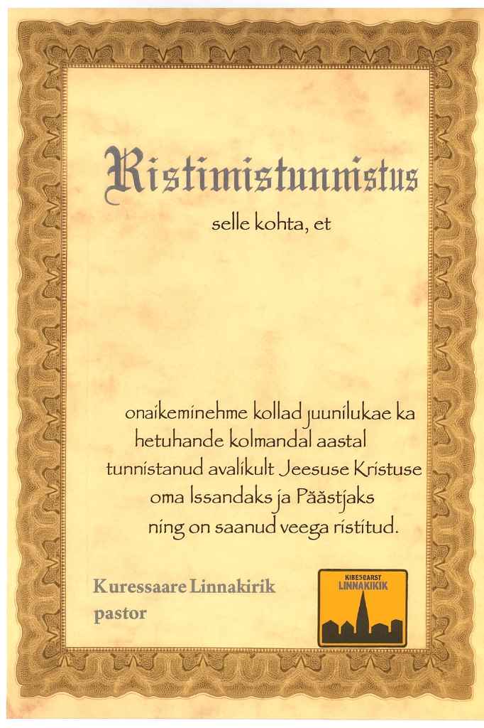 Estoński akt chrztu, Ristimistunnistus