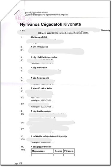 Węgierski Wyciąg z KRS (tłumaczenie na polski)