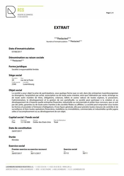 Luksemburski Wyciąg z KRS (Extrait RCS/Auszug aus RCS) - tłumaczenie przysięgłe