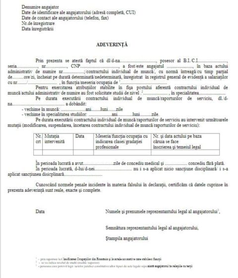 Rumuńskie świadectwo pracy (Adeverință de vechime în muncă) – tłumaczenie przysięgłe