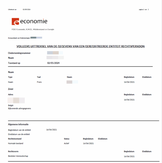 Belgijski Wyciąg z KRS (Extrait BCE/Uittreksel KBO) - tłumaczenie przysięgłe
