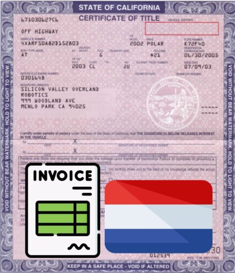 amerykańskie dokumenty samochodowe + dokument odprawy celnej z Holandii